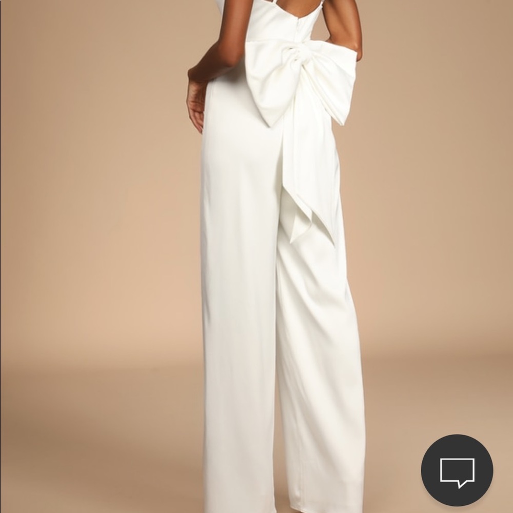 Lulus Lasting Romance Ivory Satin Bow Back Wide-Leg Jumpsuit